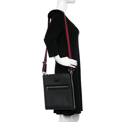Gucci GG Supreme Monogram Appia Calfskin Web Flat Messenger Bag Black Grey 2 of 11