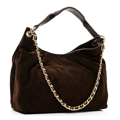 Chanel Suede Calfskin Lambskin Quilted Maxi Hobo Dark Brown 2 of 9