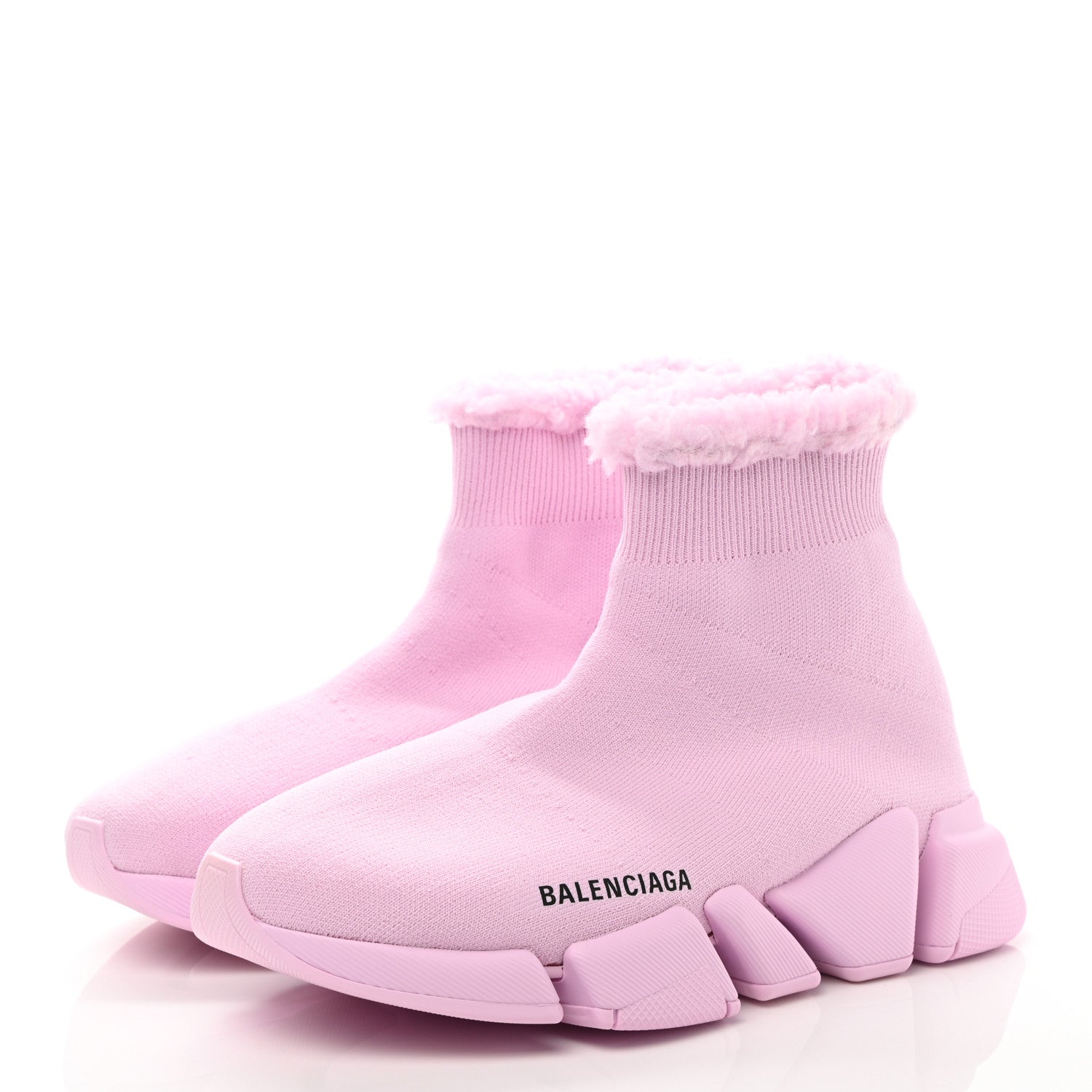 Balenciaga Technical 3D Recycled Knit Faux Fur Womens Speed 2.0 Sneakers 38 Light Pink 3 of 7