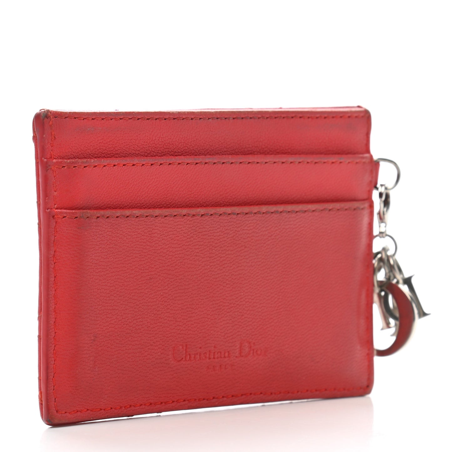 Lambskin Cannage Lady Dior Card Holder Red