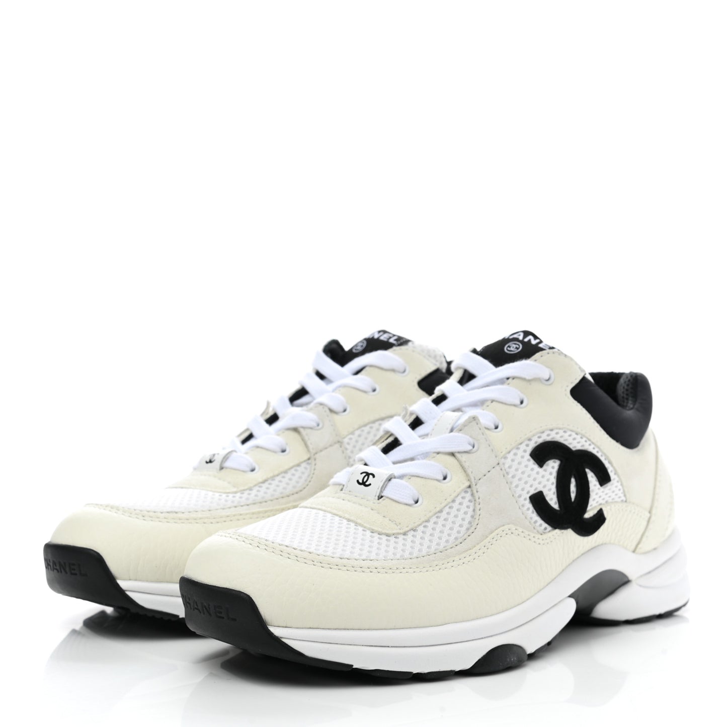 Mesh Suede Calfskin Grained Calfskin Womens CC Sneakers 40.5 White Black