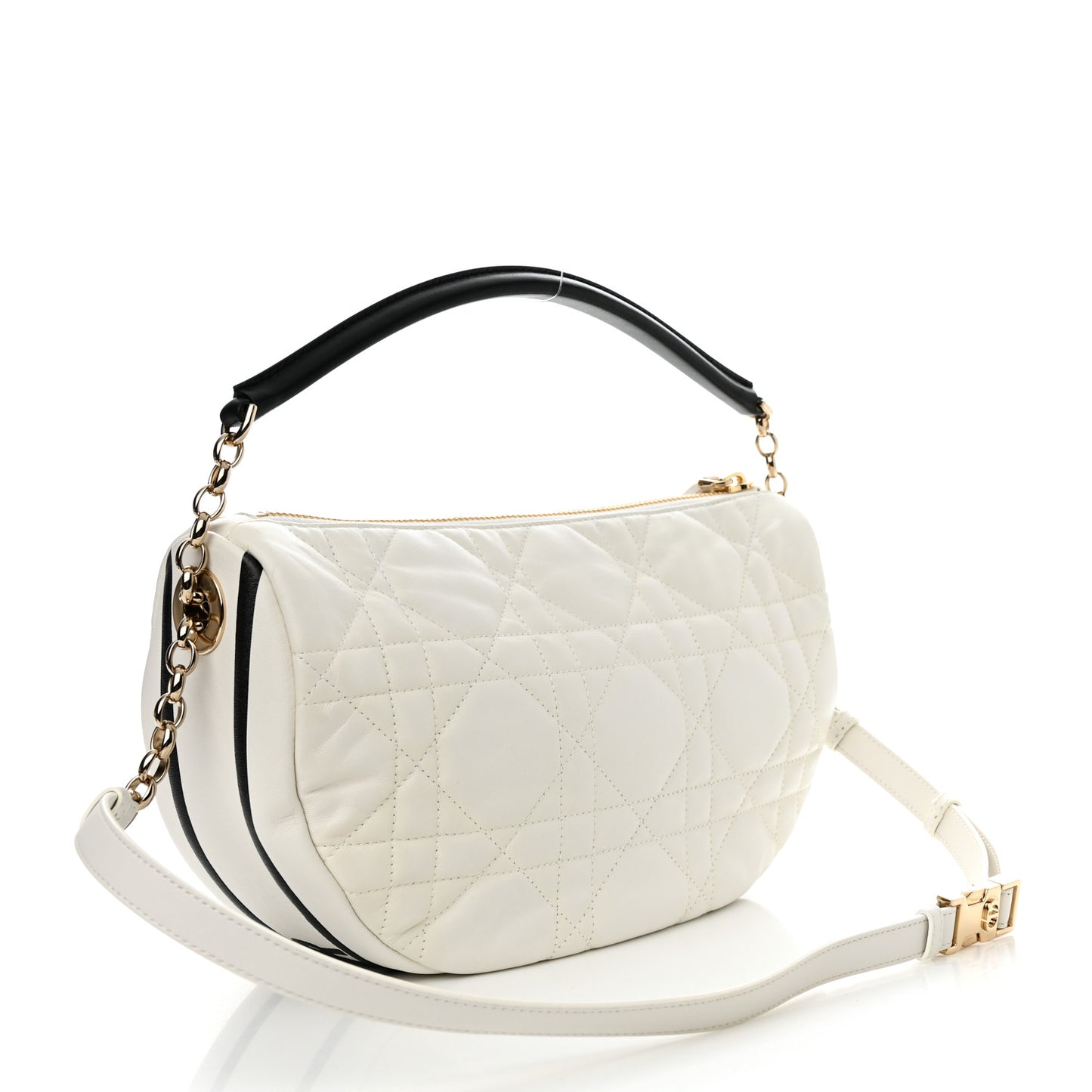 Lambskin Cannage Medium Dior Vibe Hobo Bag White