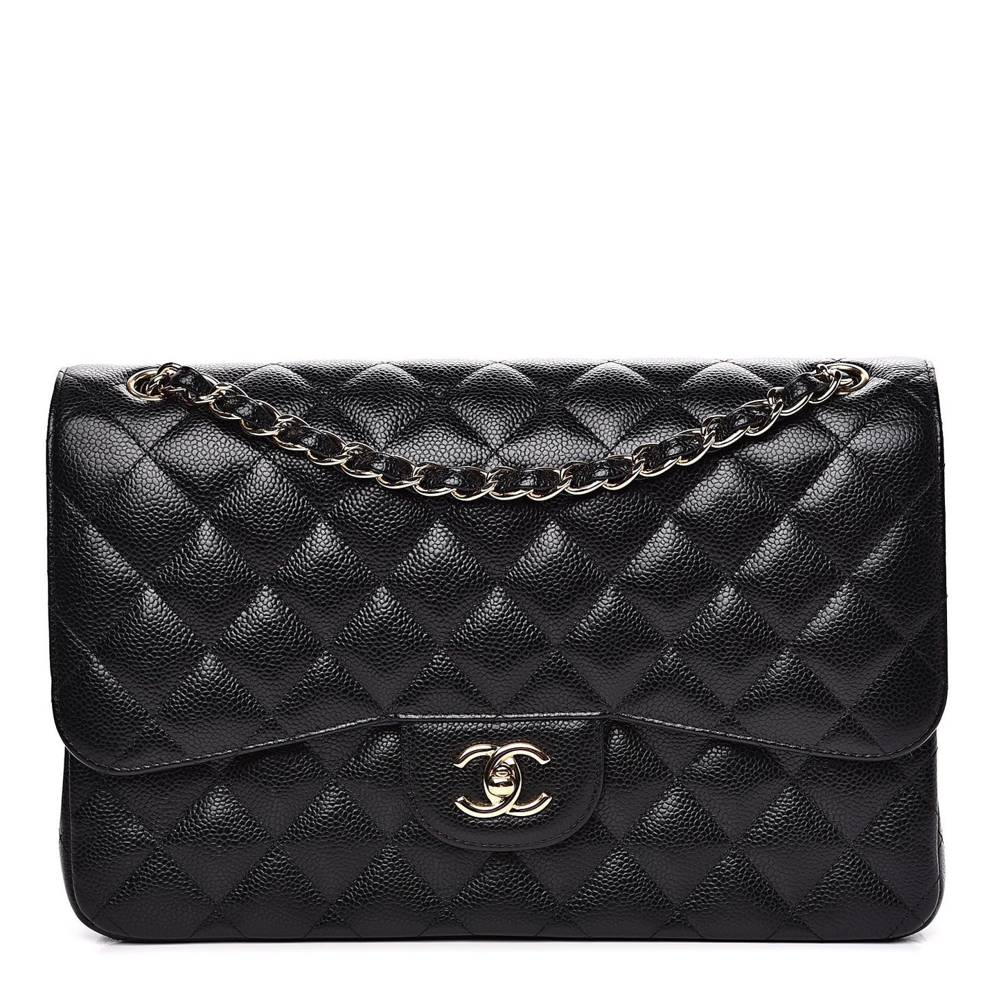 Caviar Quilted Jumbo Double Flap Black