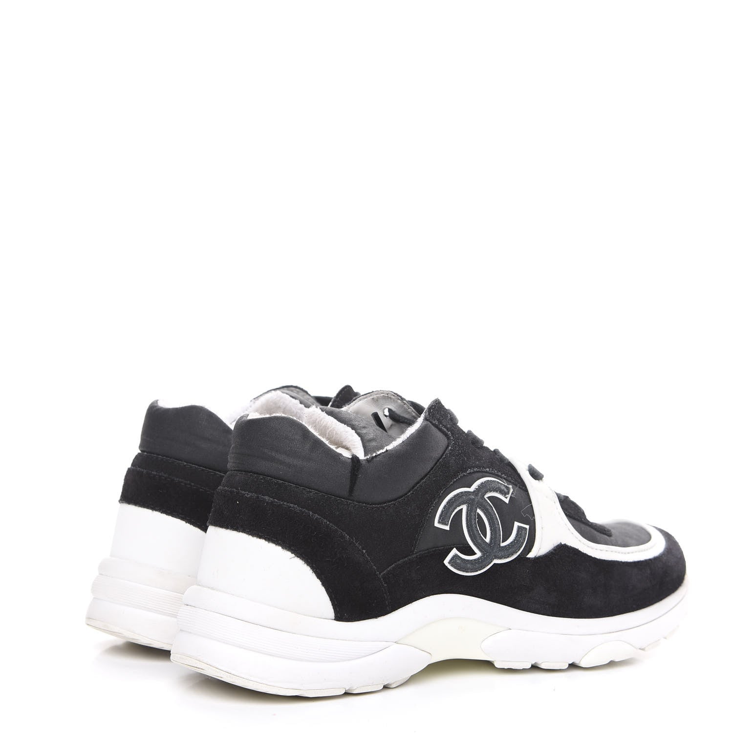 Chanel Lycra Womens CC Sneakers 38.5 Black 4 of 13