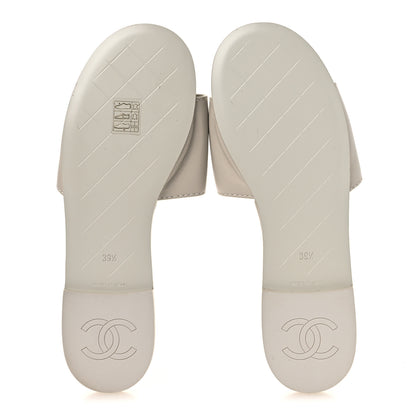 Chanel Lambskin Quilted Turnlock Flat Mules 39.5 Light Gray 7 of 14