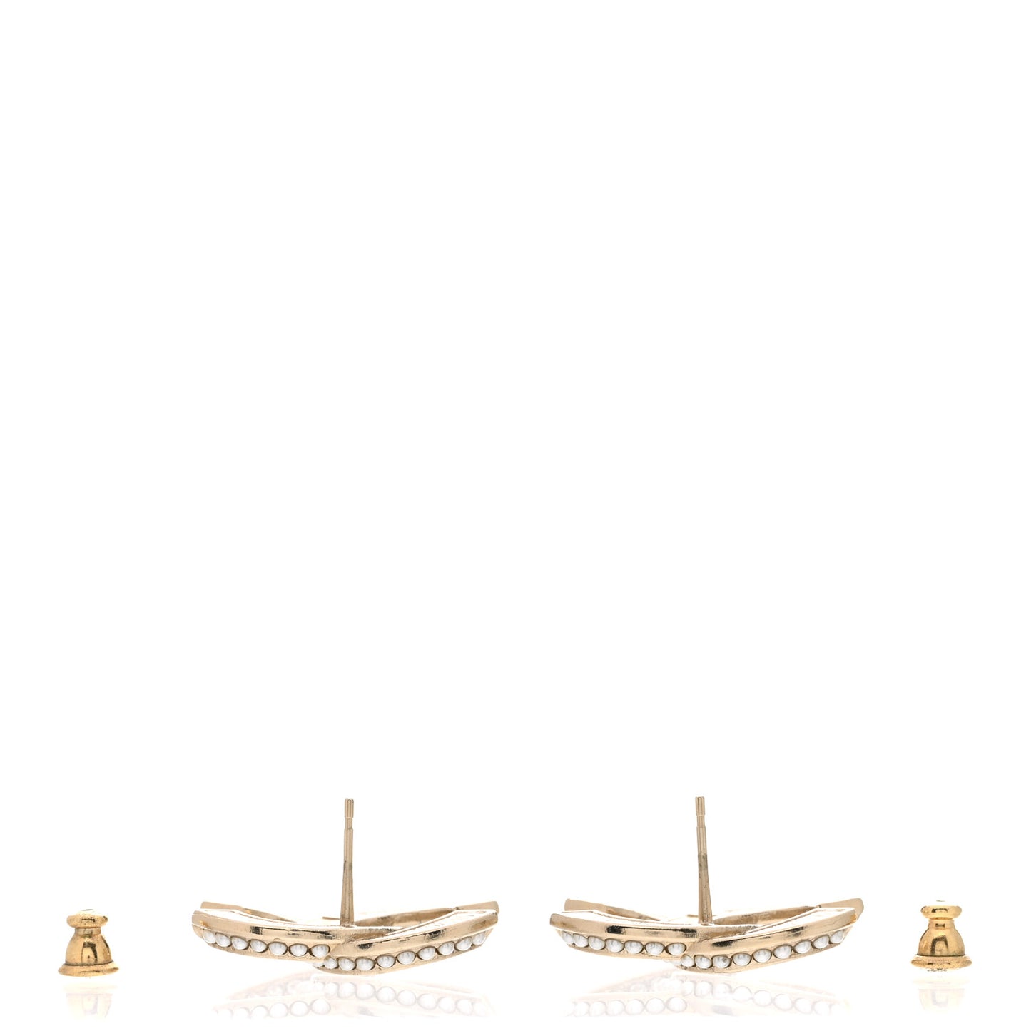 Crystal Pearl Chain Mania CC Earrings Gold