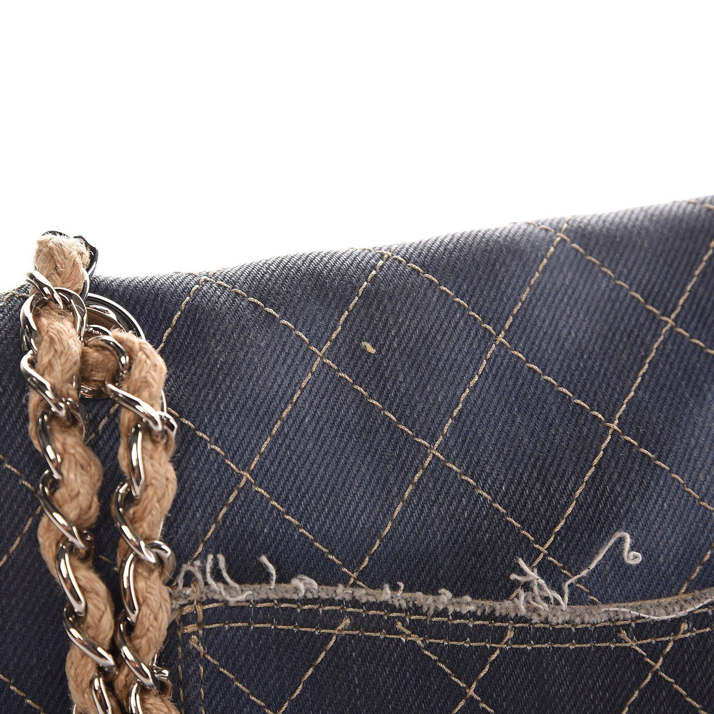 Denim Quilted Jumbo Pompom Flap Dark Blue