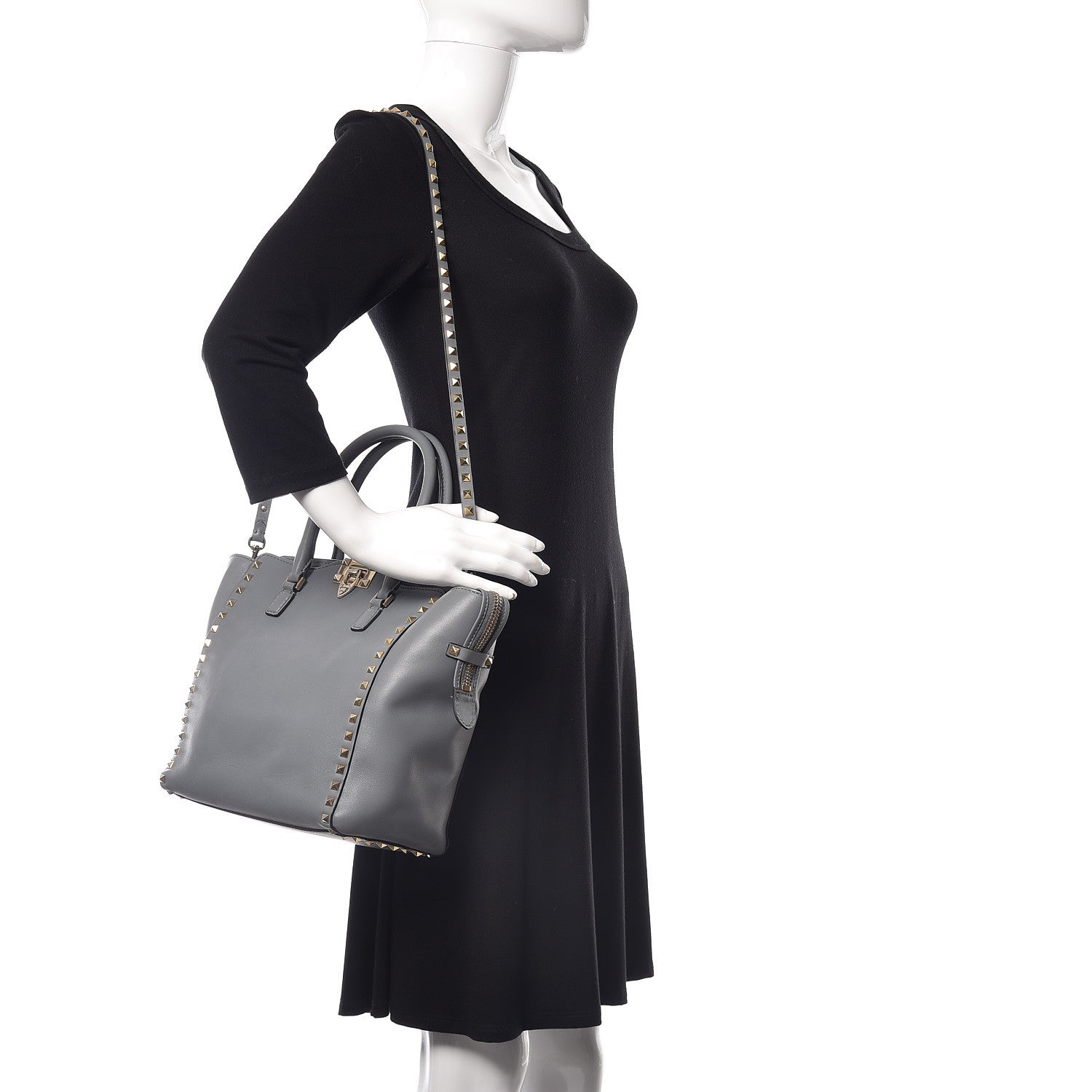 Valentino Garavani Vitello Rockstud Double Handle Tote Grey 2 of 12