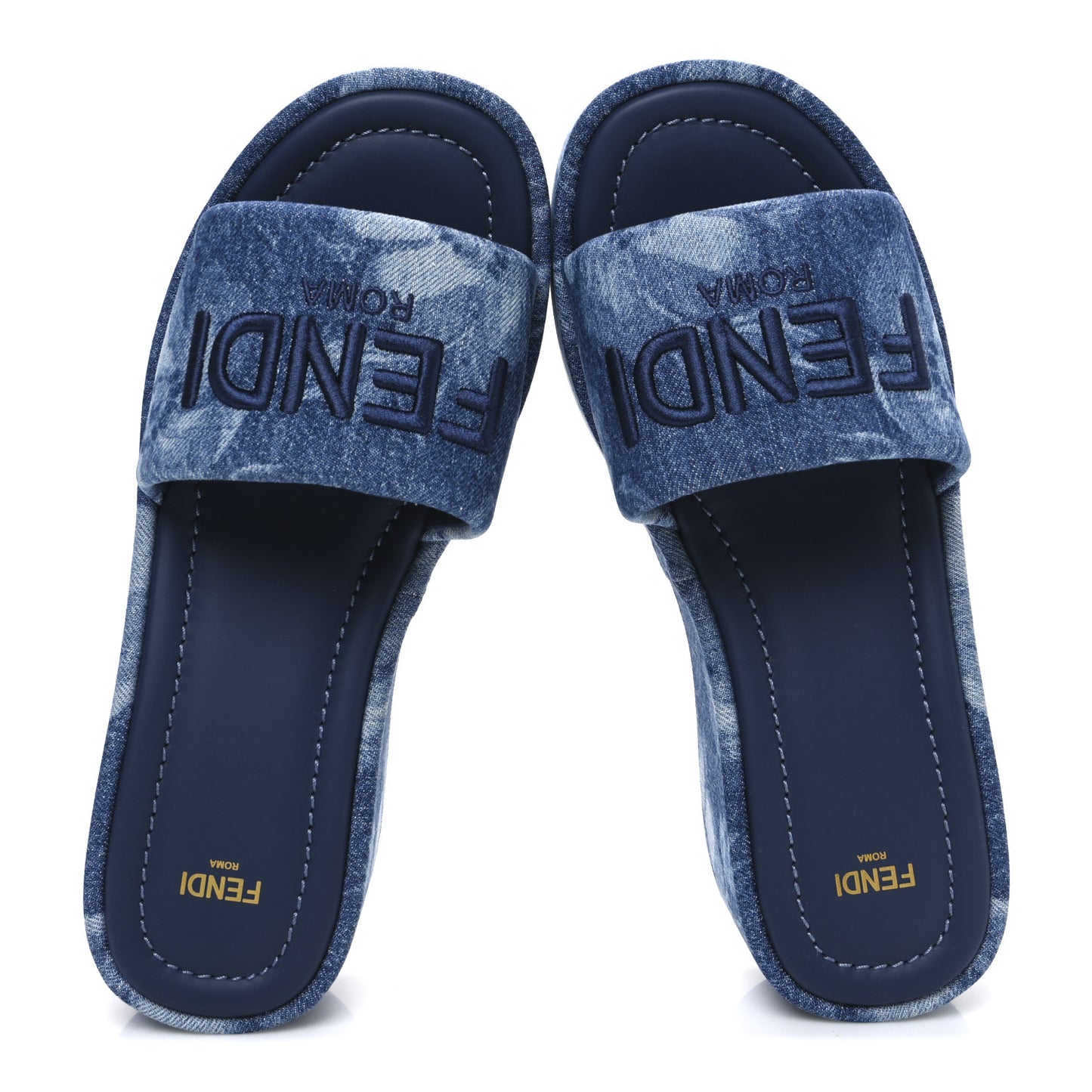 Denim Sea Garden Logo Sunshine Flatform Slide Sandals 38.5 Blue Medium Dark Blue