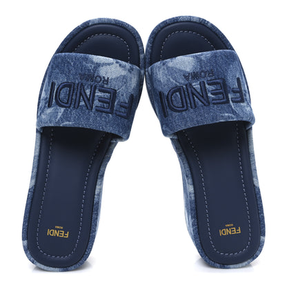Fendi Denim Sea Garden Logo Sunshine Flatform Slide Sandals 38.5 Blue Medium Dark Blue 2 of 11
