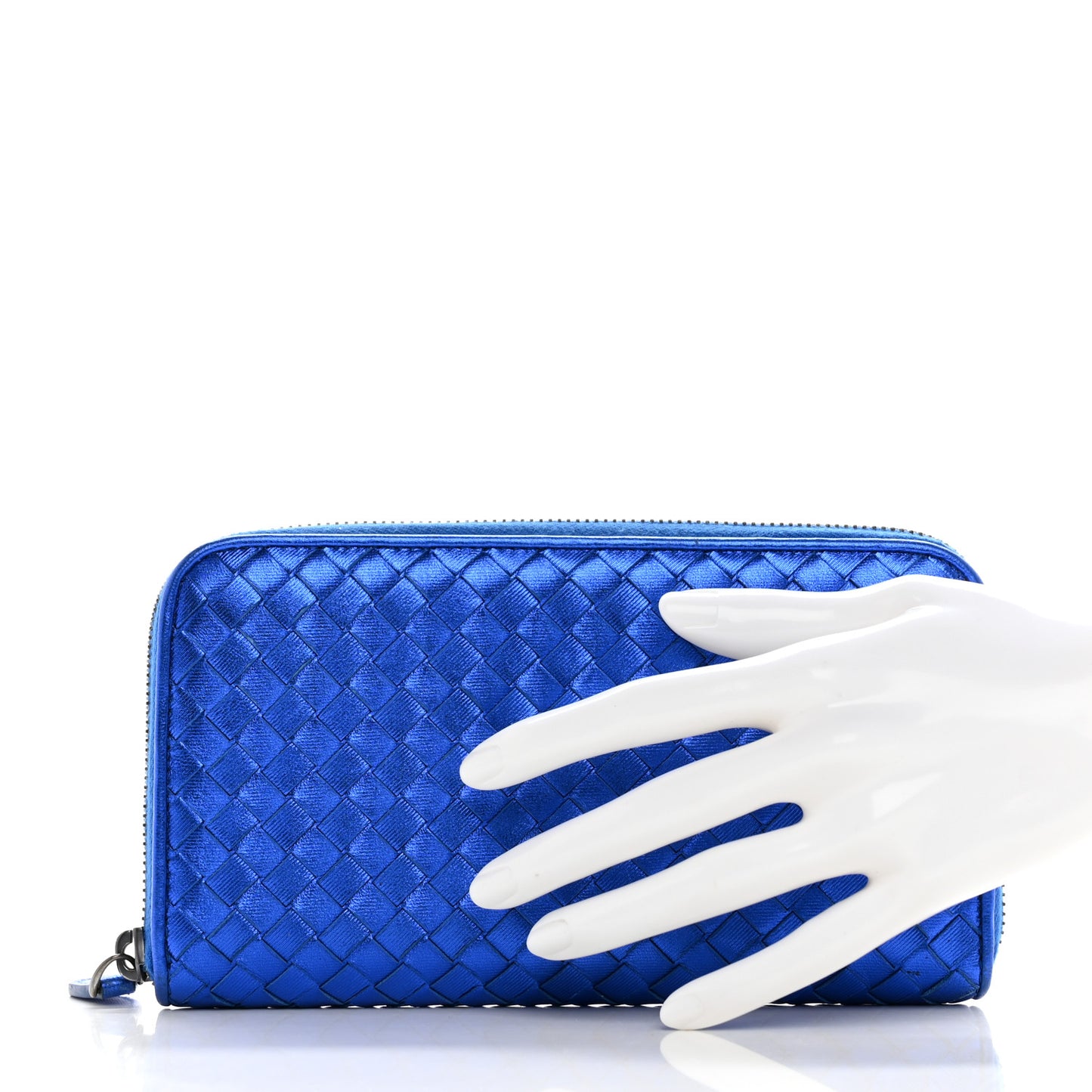 Metallic Grosgrain Intrecciato Zip Around Wallet Cobalt