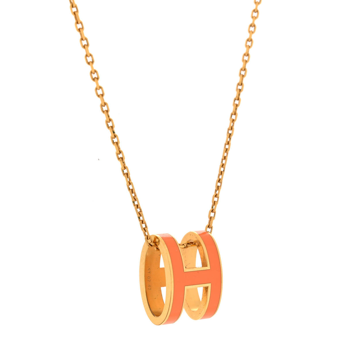 Lacquered Gold Pop H Pendant Necklace Orange