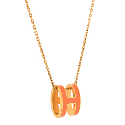 Hermes Lacquered Gold Pop H Pendant Necklace Orange 5 of 6
