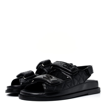 Chanel Lambskin Velcro Dad Sandals 36 Black 4 of 10