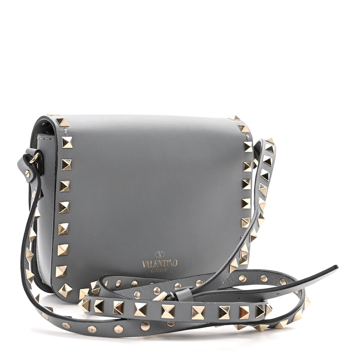 Vitello Rockstud Flap Crossbody Bag Stone
