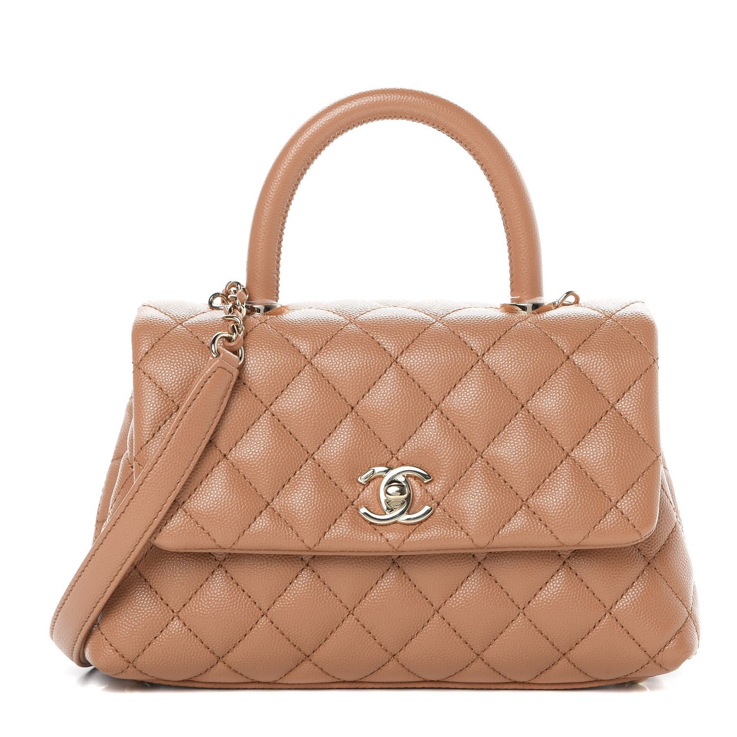 Caviar Quilted Mini Coco Handle Flap Brown