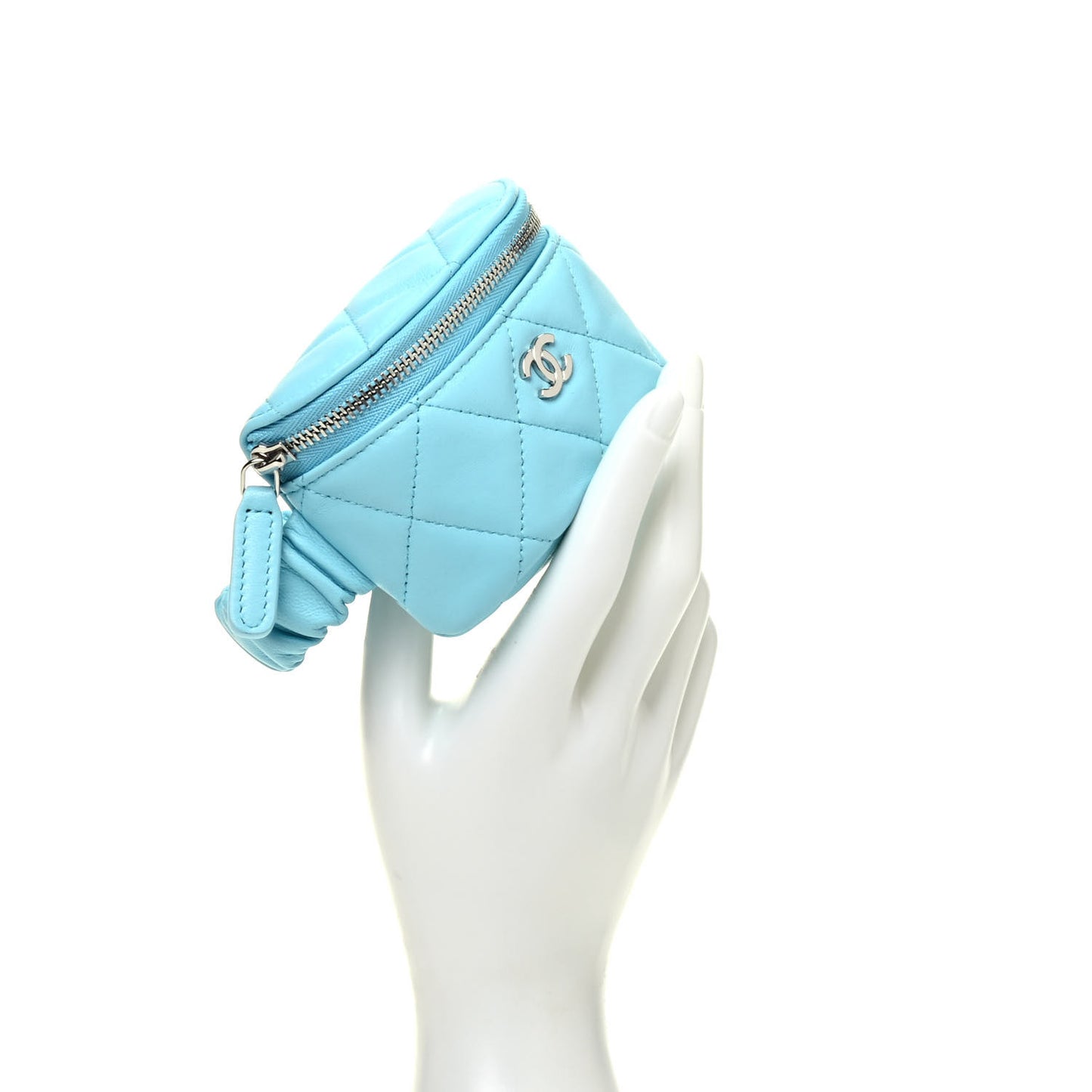 Lambskin Quilted Arm Coin Purse Neon Blue