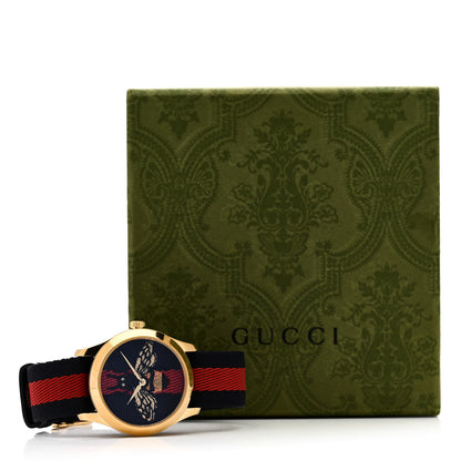 Gucci Stainless Steel Nylon 38mm Le Marche Des Merveilles Bee Quartz Watch Navy 5 of 5