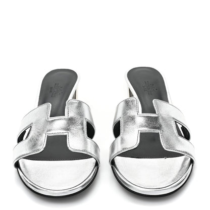 Hermes Metallic Nappa Oasis Sandals 37.5 Gris Argente 2 of 10