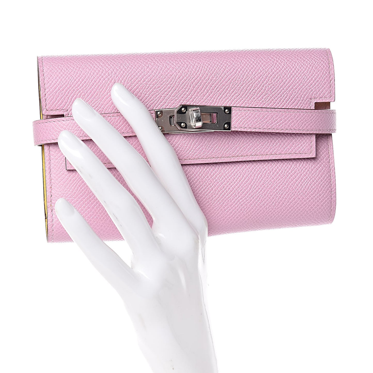 Epsom Medium Kelly Wallet Mauve Sylvestre Jaune de Naples