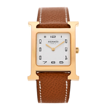 Hermes Stainless Steel Epsom 26mm Heure H Hour Quartz Watch Gold 1 of 8