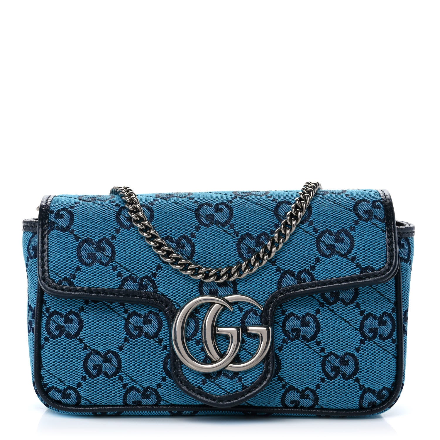 Gucci Monogram Multicolor Matelasse Diagonal Super Mini GG Marmont Shoulder Bag Light Blue 1 of 11