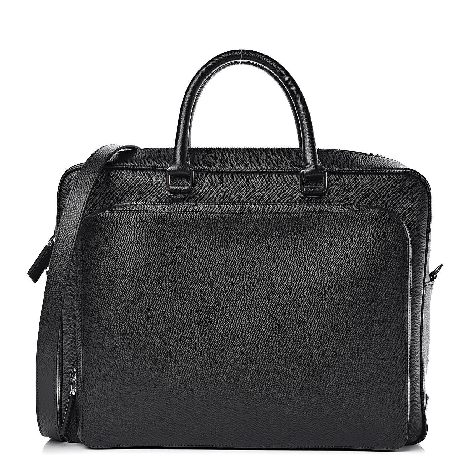 Prada Saffiano Cuir Front Zip Pocket Briefcase Black 1 of 14