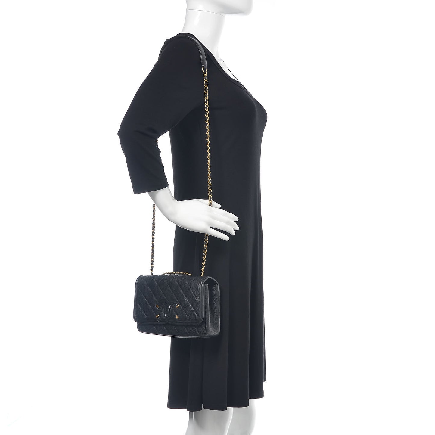 Caviar Quilted Small CC Filigree Flap Black