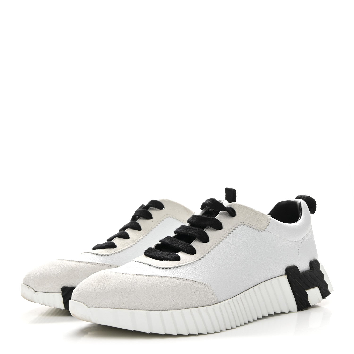Hermes Sport Goatskin Suede Goatskin Bouncing Sneakers 37 White Black 4 of 9