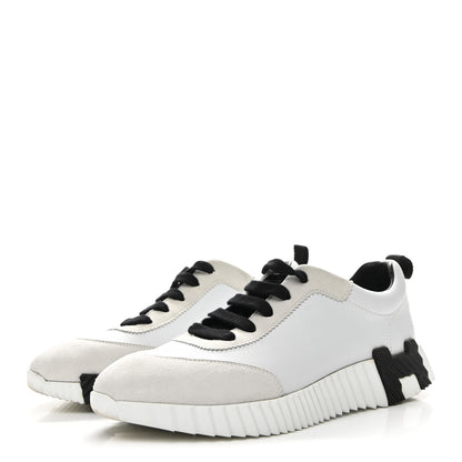 Hermes Sport Goatskin Suede Goatskin Bouncing Sneakers 37 White Black 4 of 9