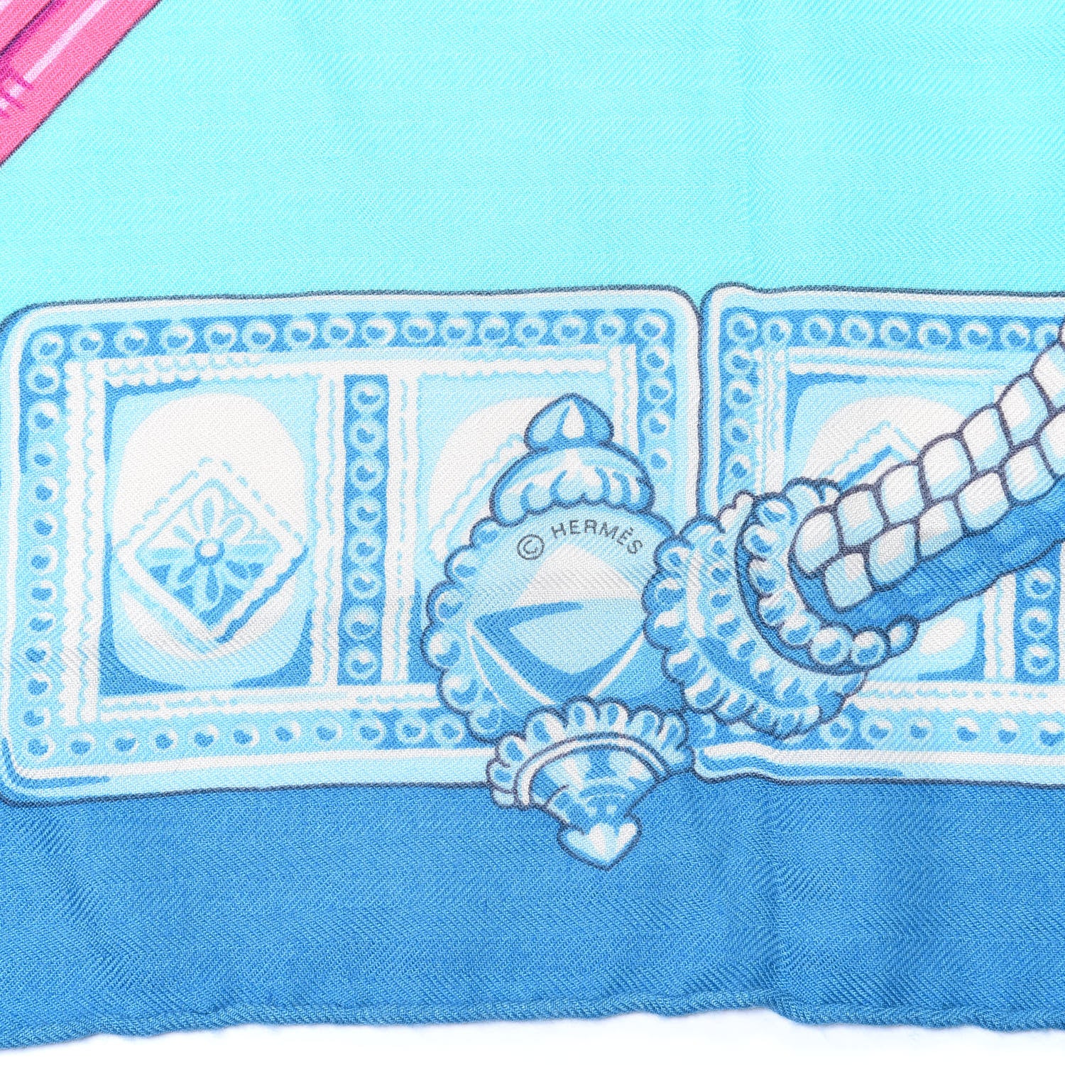 Hermes Cashmere Silk Ceintures Et Liens Shawl 140 Aqua Violet Turquoise 3 of 4