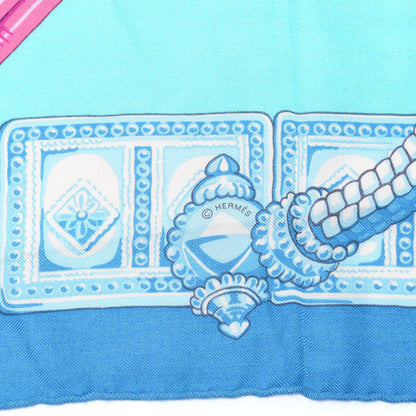 Hermes Cashmere Silk Ceintures Et Liens Shawl 140 Aqua Violet Turquoise 3 of 4