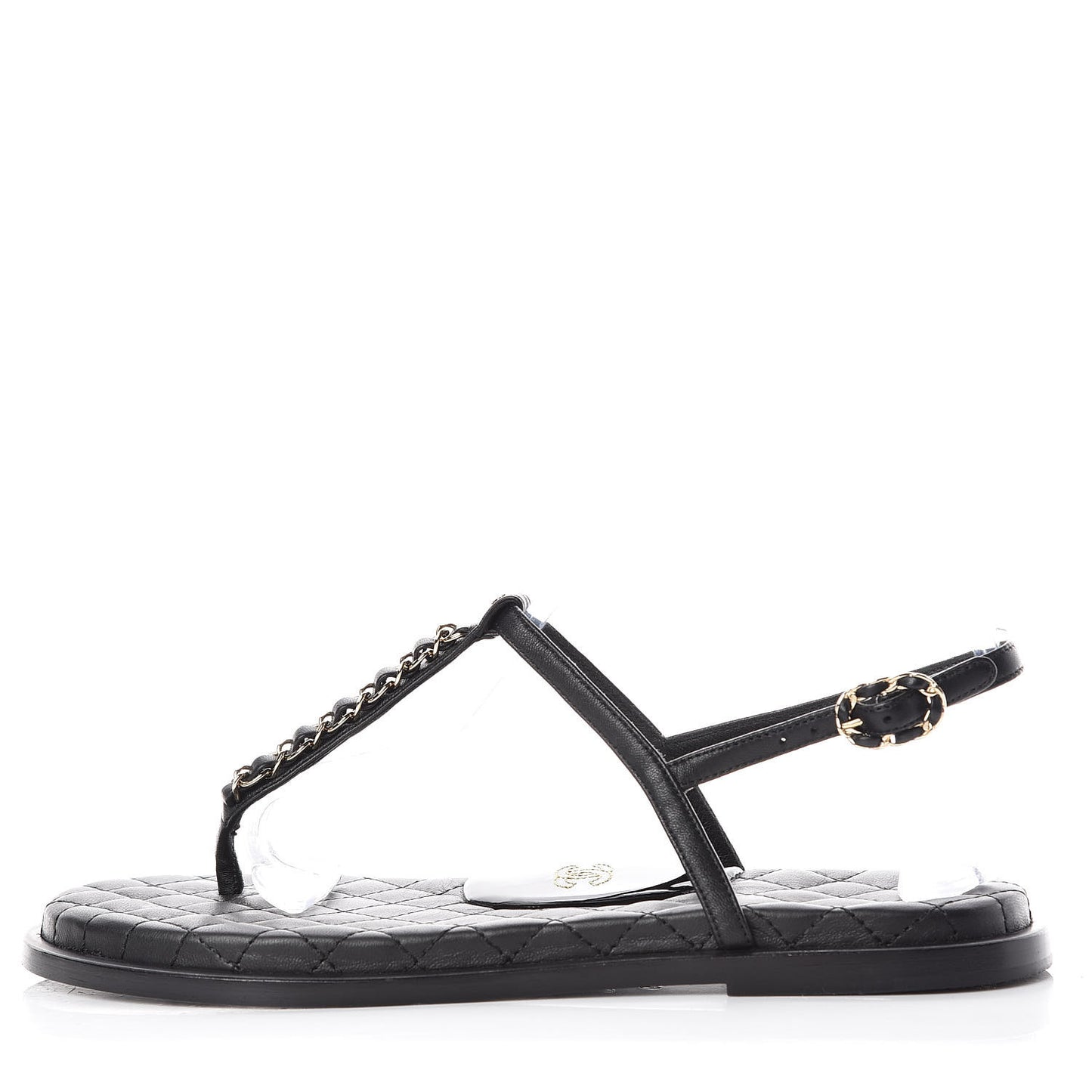Lambskin Patent Calfskin CC Chain Thong Sandals 39 Black