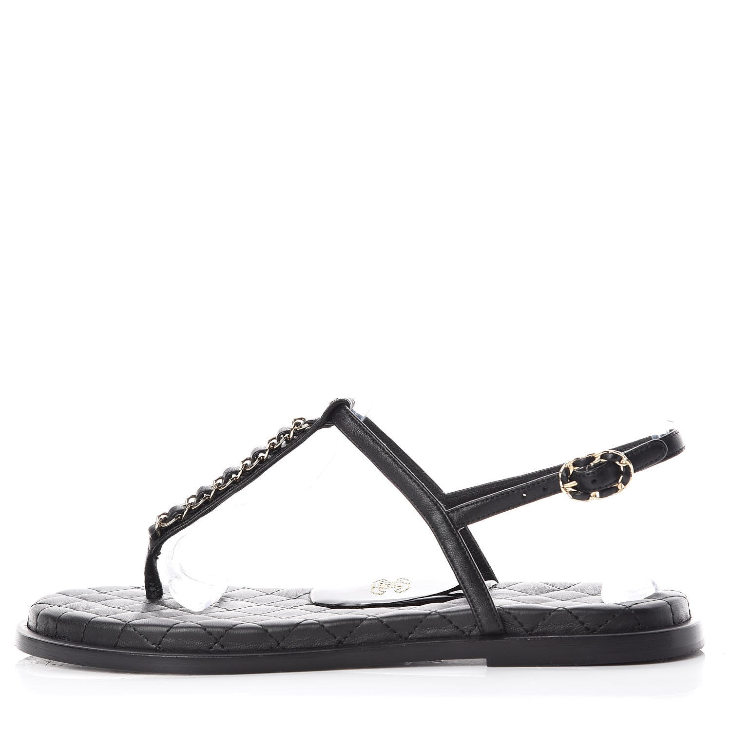 Chanel Lambskin Patent Calfskin CC Chain Thong Sandals 39 Black 1 of 13