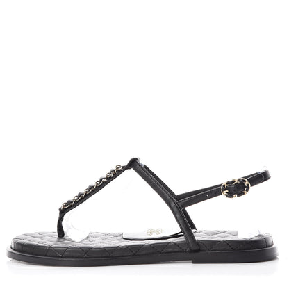 Chanel Lambskin Patent Calfskin CC Chain Thong Sandals 39 Black 1 of 13