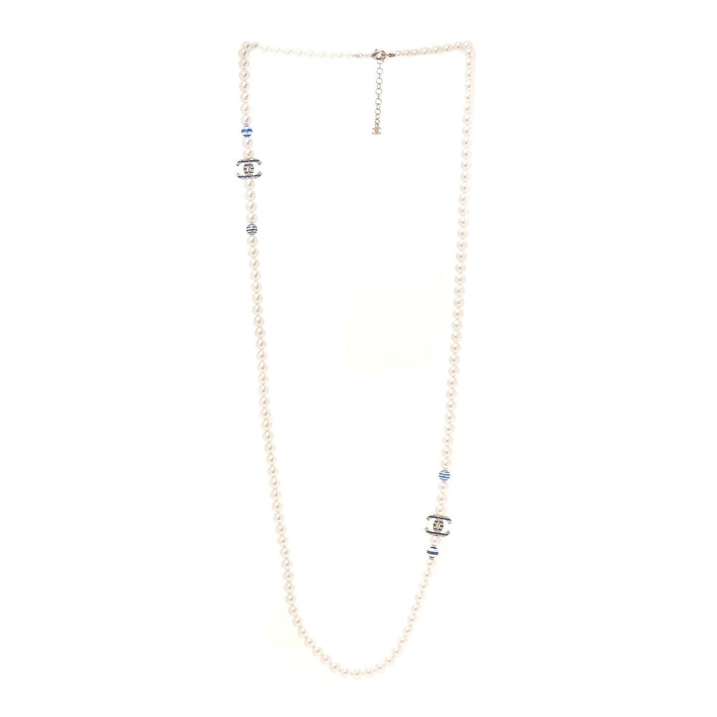 Resin Pearl Striped CC Long Necklace Blue Gold
