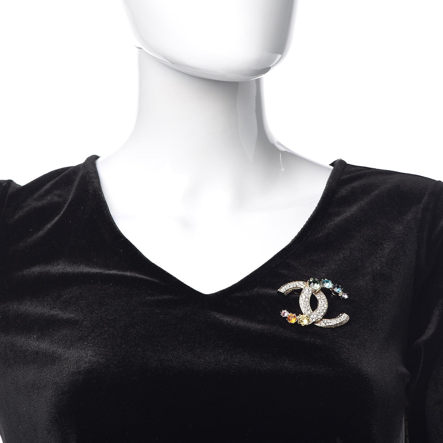 Crystal CC Gem Brooch Gold