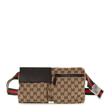 Gucci GG Monogram Web Double Pocket Belt Bag Dark Brown 1 of 9