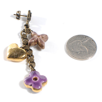 Louis Vuitton Antique Brass Monogram Heart Drop Earrings 2 of 5
