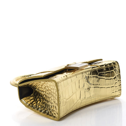 Balenciaga Metallic Calfskin Crocodile Embossed Hourglass Top Handle Bag XS Gold 4 of 9