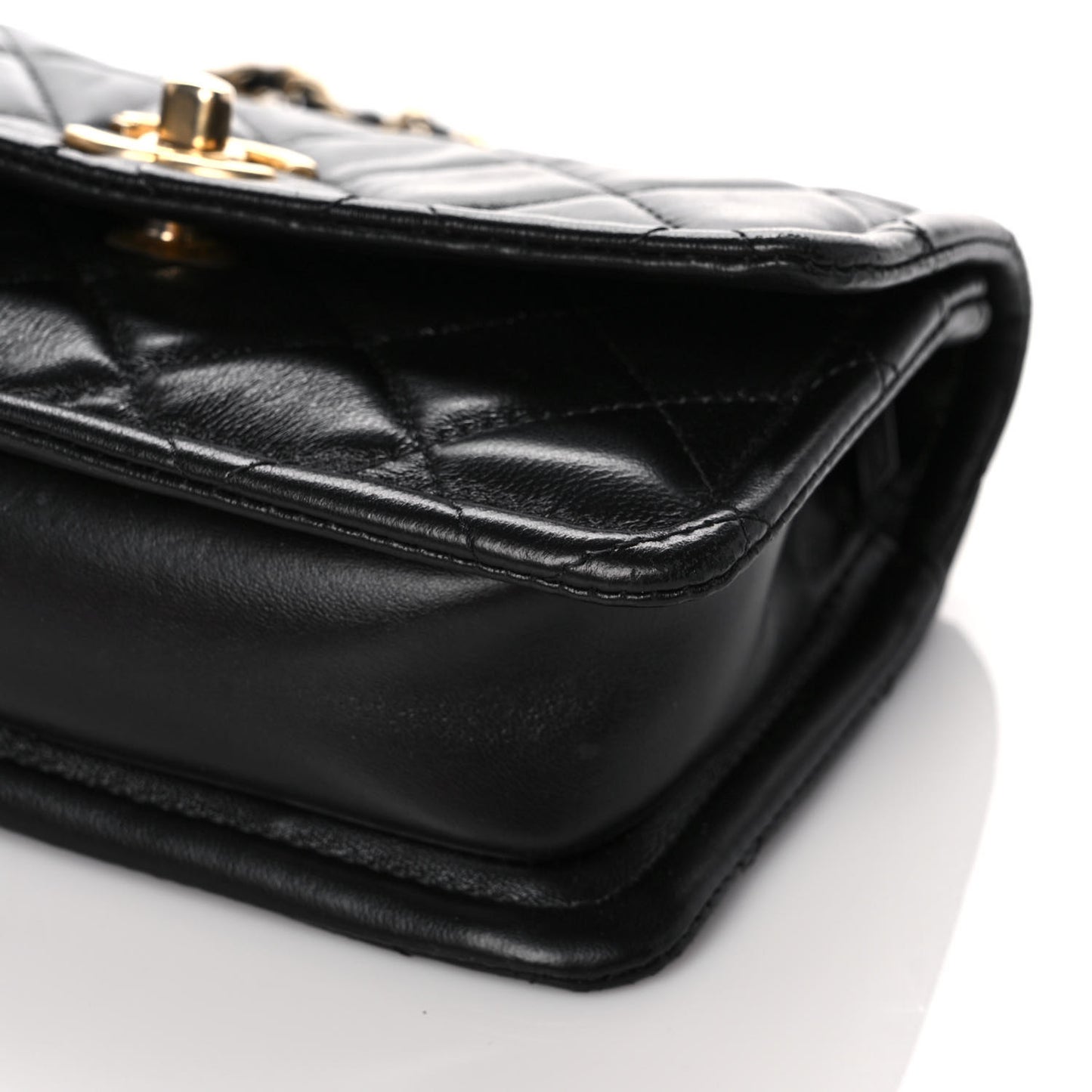 Shiny Lambskin Quilted Mini Flap Black