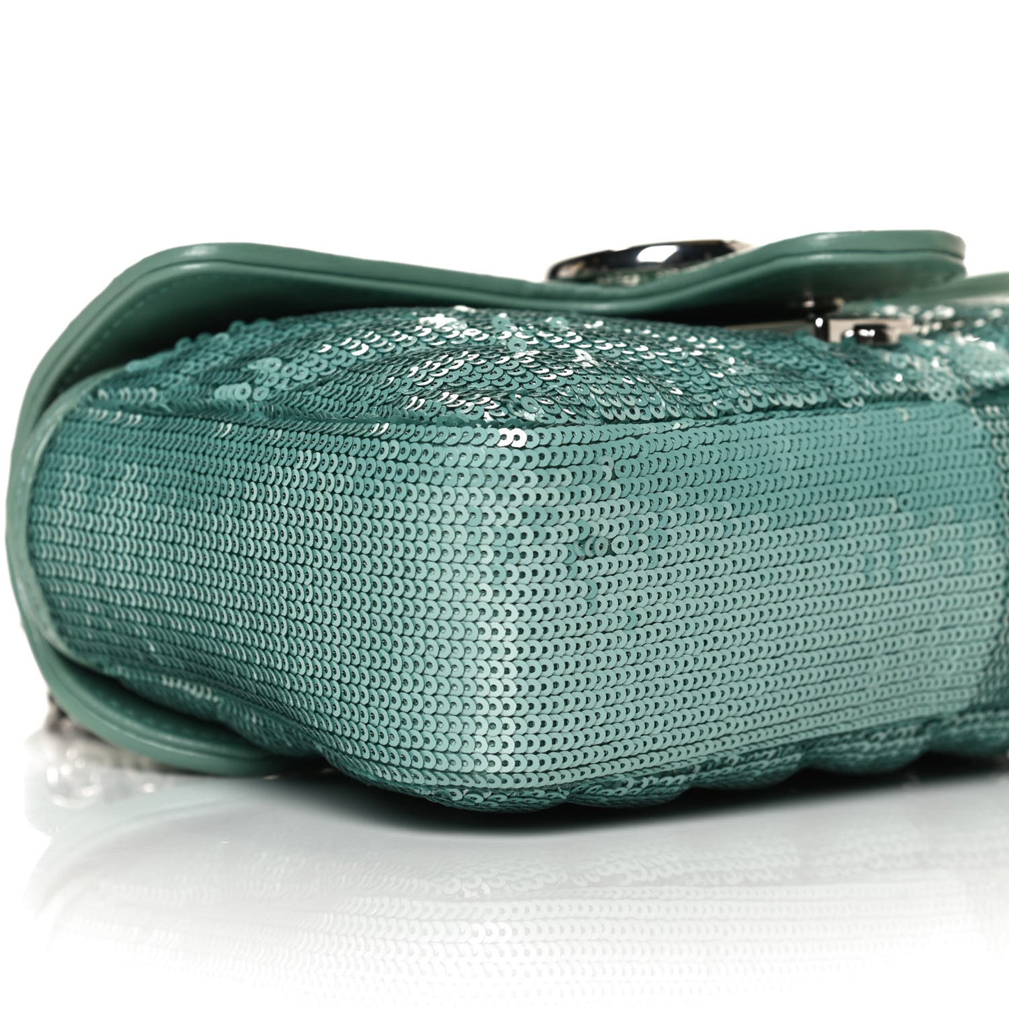 Sequin Matelasse Diagonal Mini GG Marmont Shoulder Bag Water Green Verde Chiaro Light Water Green