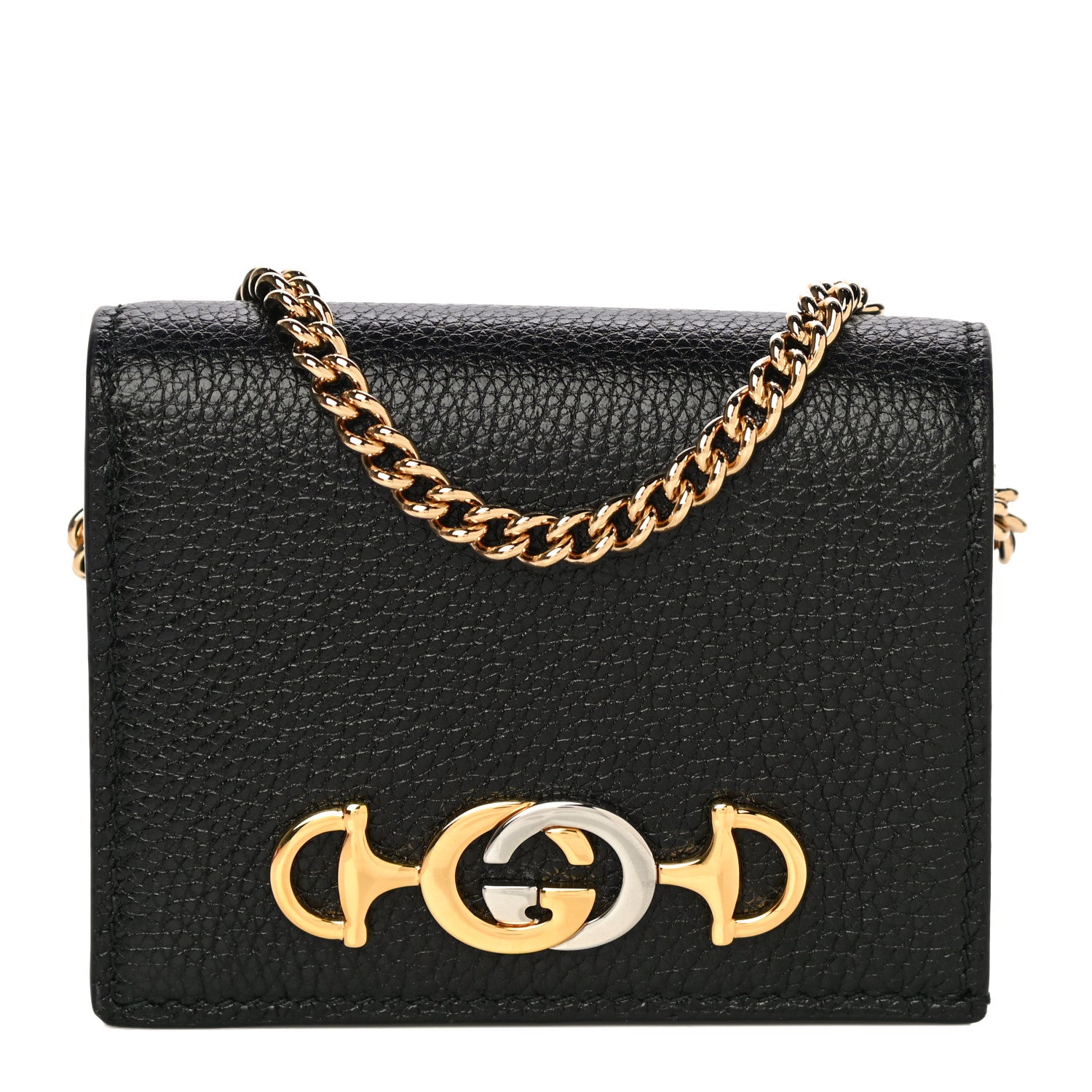 Gucci Grainy Calfskin Zumi Chain Card Case Wallet Black 1 of 10