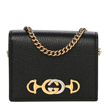 Gucci Grainy Calfskin Zumi Chain Card Case Wallet Black 1 of 10