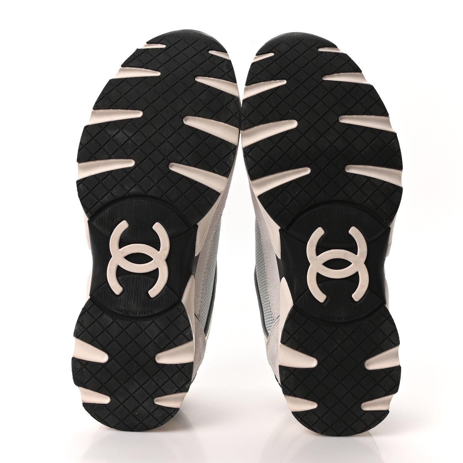 Chanel Mesh Suede Calfskin Grained Calfskin Womens CC Sneakers 37.5 White Silver Light Grey 6 of 8