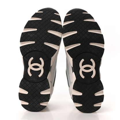 Chanel Mesh Suede Calfskin Grained Calfskin Womens CC Sneakers 37.5 White Silver Light Grey 6 of 8