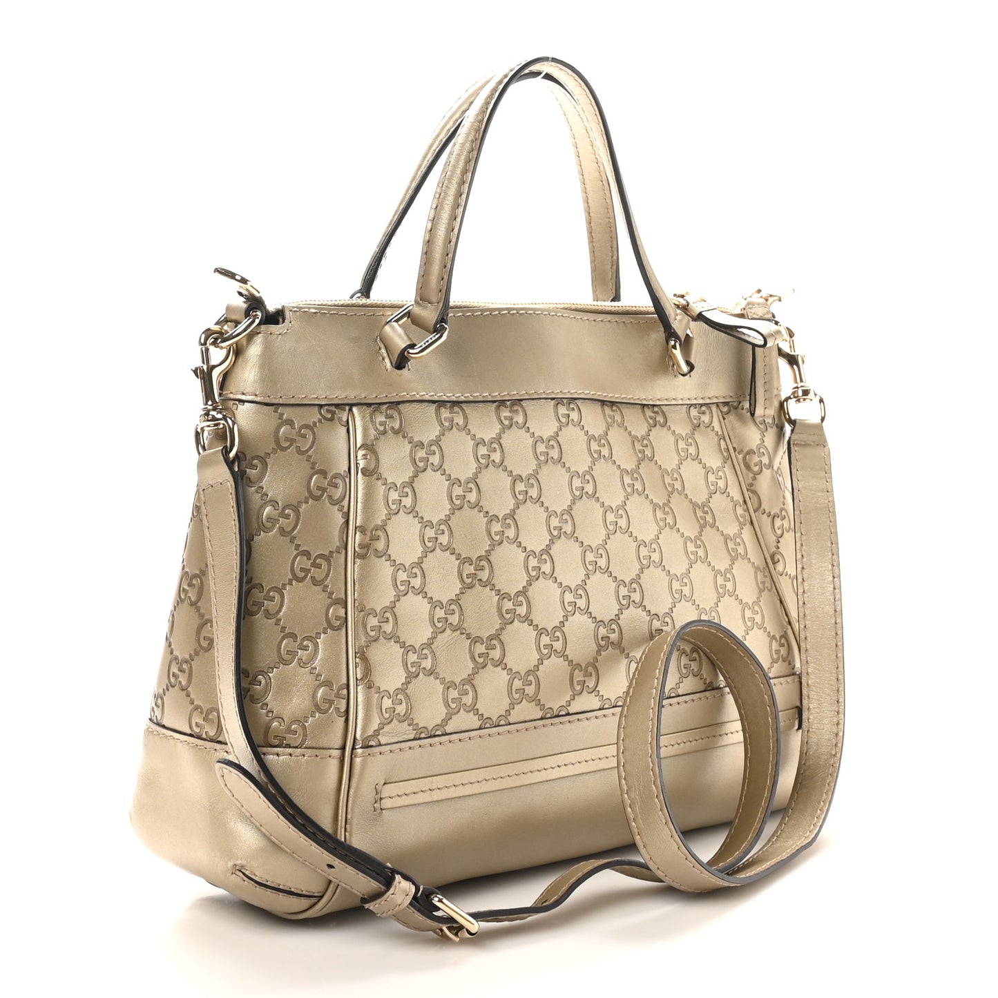 Metallic Guccissima Mayfair Top Handle Satchel  Golden Beige