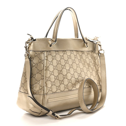 Gucci Metallic Guccissima Mayfair Top Handle Satchel  Golden Beige 3 of 10