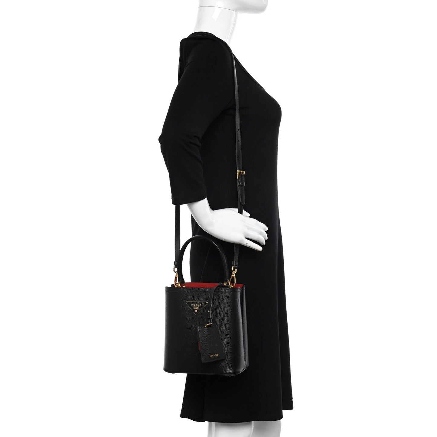 Saffiano Cuir Small Panier Bucket Bag Black Fuoco