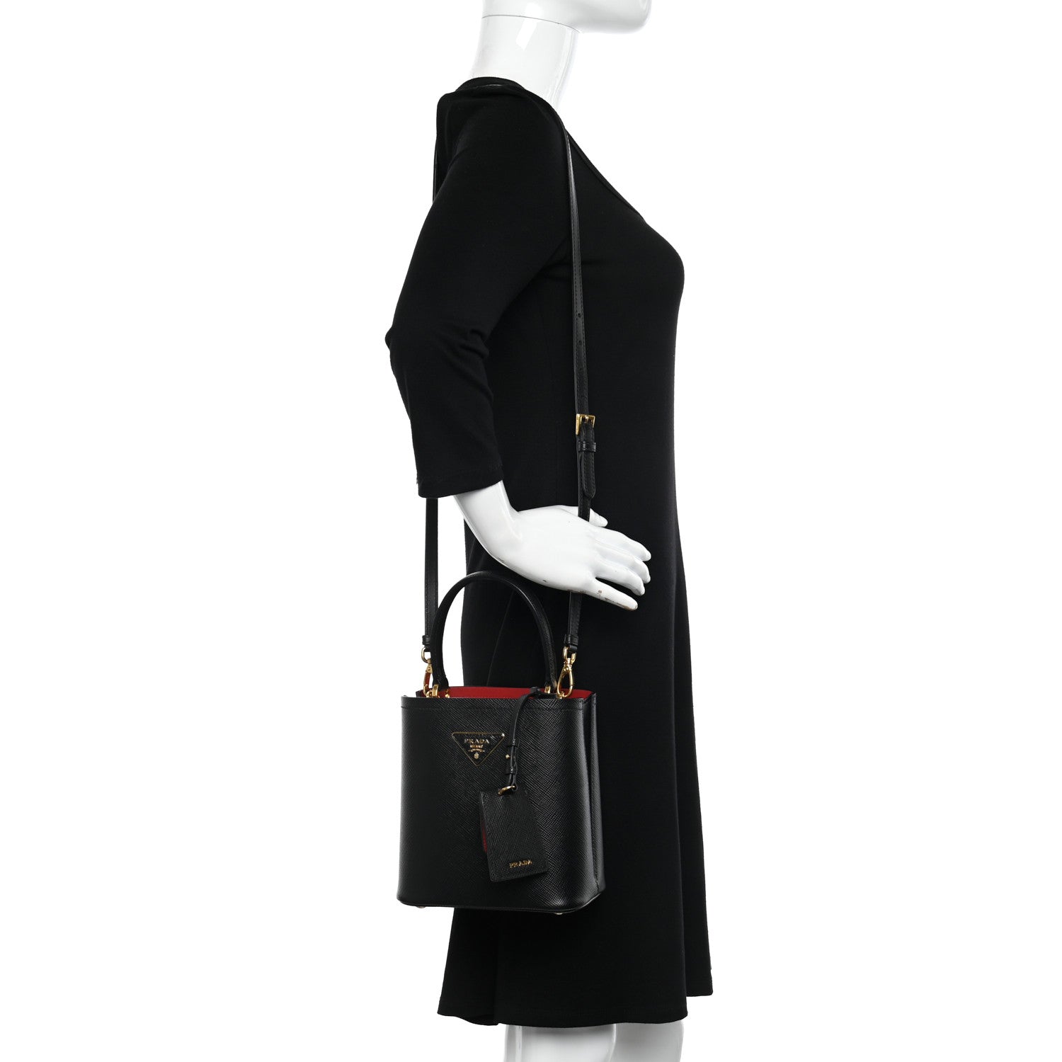 Prada Saffiano Cuir Small Panier Bucket Bag Black Fuoco 2 of 9